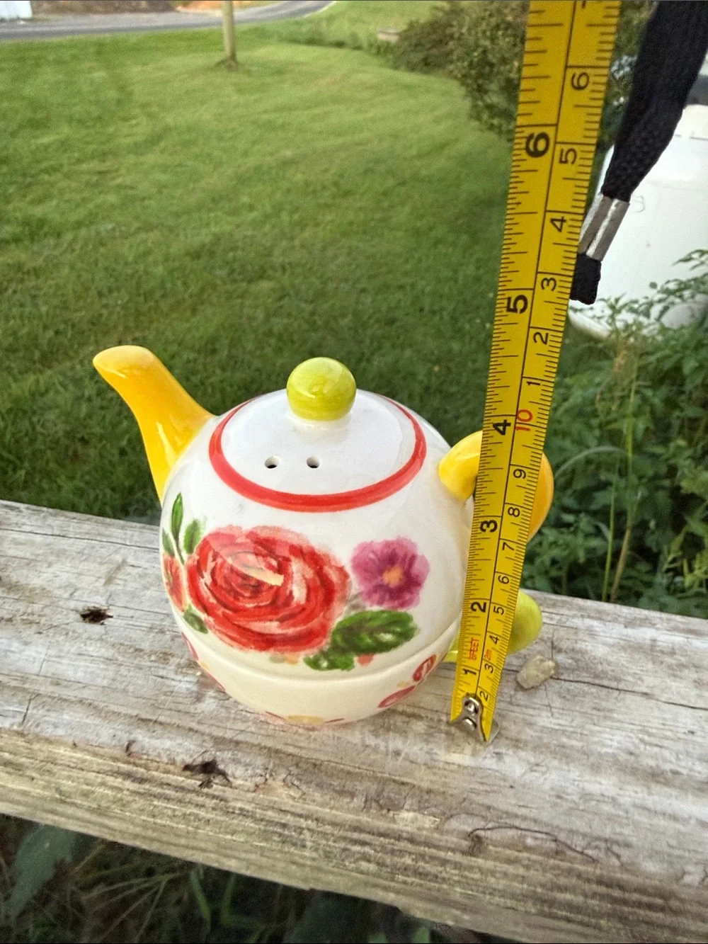Hand-Painted Floral Teapot and Cup Set - Yellow Accent salt and pepper shakers